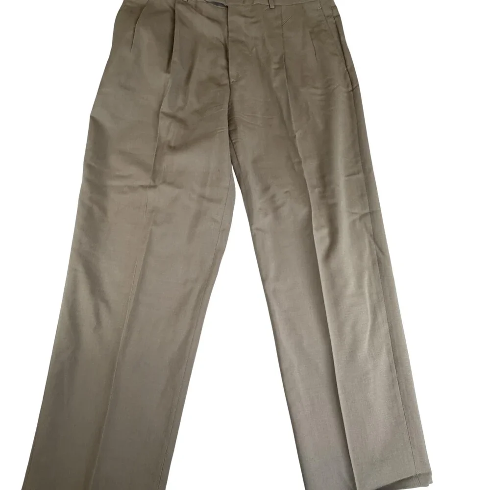 Evan-Picone Dress Pants Mens 35x29 Beige Wool Pleated Classic Fit Office Wear